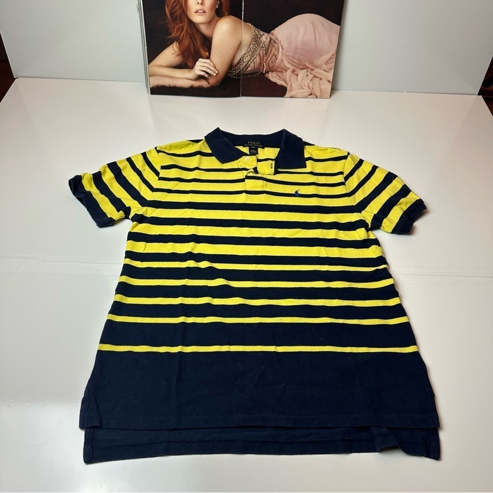 Polo Ralph Lauren Striped Polo Shirt | Yellow Navy Rugby Prep Kids XL 18-20